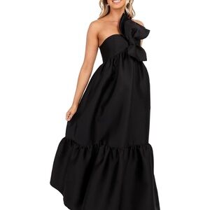 Petal & Pup Black One Shoulder Ruffled Gown